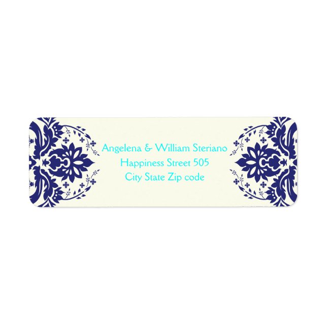 Elegant damask navy blue, aqua, ivory wedding (Front)