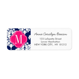 Elegant Damask Navy & Pink Custom Monogrammed