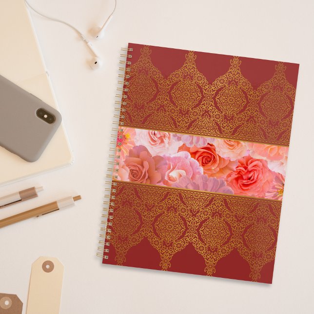 Elegant Damask Oriental Red Floral Golden Lace Planner (Creator Uploaded)