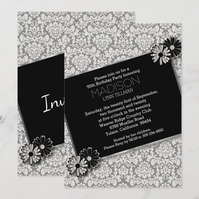 Elegant Damask Party Template Invitation Card (Front/Back)