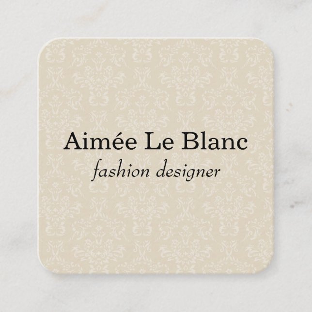 Elegant Damask Pattern (cream) Square Business Card (Front)