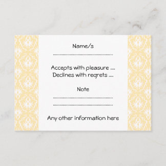 Elegant damask pattern. Light gold colour. RSVP Card