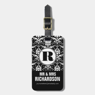 Elegant Damask Pattern Mr and Mrs Monogram Luggage Tag