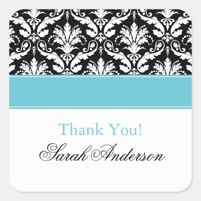 Elegant Damask Pattern Personalised Square Sticker (Front)