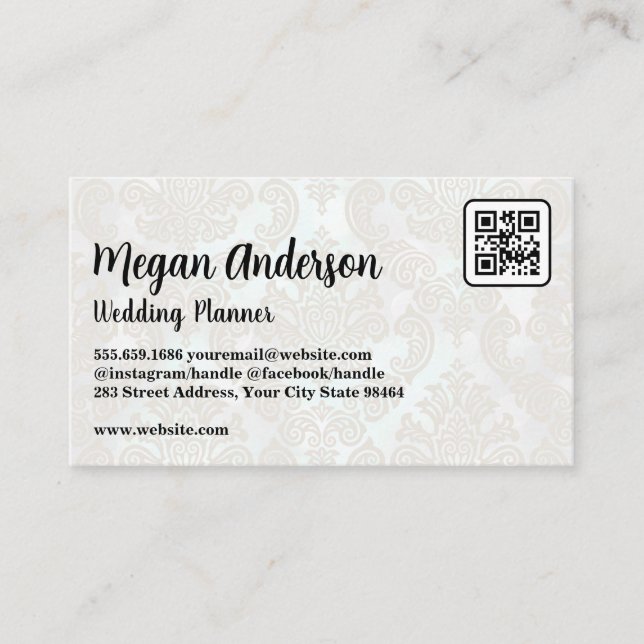 Elegant Damask Pattern | QR Code Appointment Card (Front)