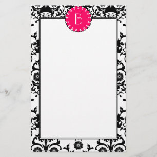 Elegant Damask Pattern with Monogram Stationery