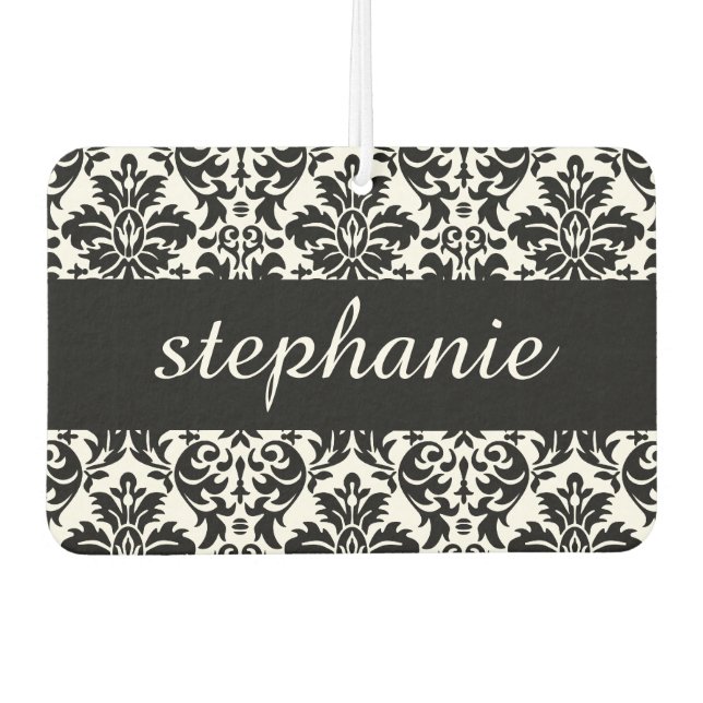 Elegant Damask Patterns with Black and White Car Air Freshener (Front)