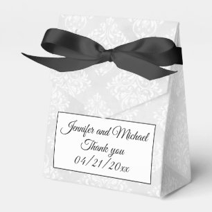 Elegant Damask Personalise Names Bow Tie Wedding Favour Box