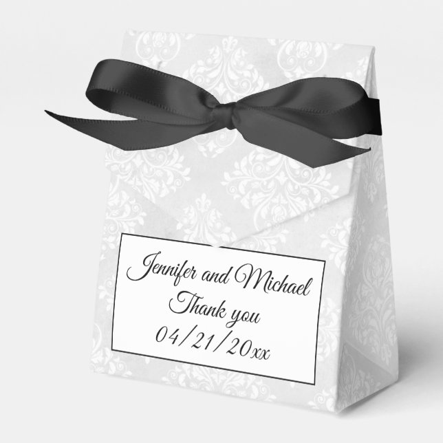 Elegant Damask Personalise Names Bow Tie  Wedding  Favour Box (Front Side)