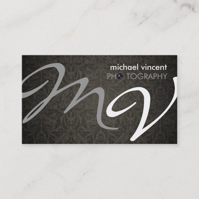 Elegant Damask Photography Business Card (Front)