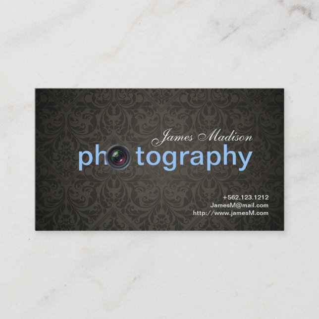 Elegant Damask Photogrpahy Business cards with QR (Front)