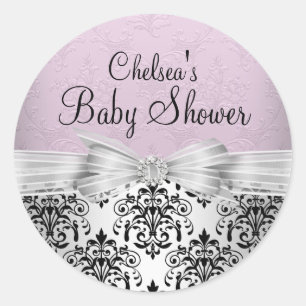 Elegant Damask Pink Baby Shower Sticker