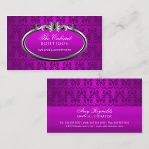 Elegant Damask Purple Silver Shimmer Business Card