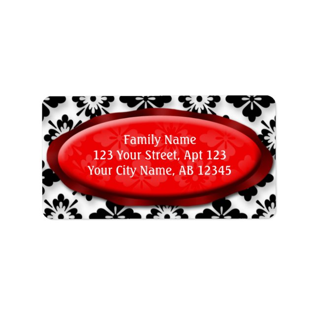 Elegant Damask Red Address Labels (Front)