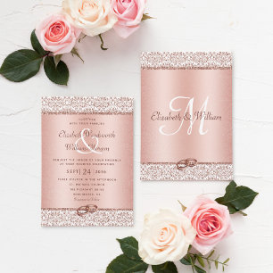 Elegant Damask Rose Gold Monogram Wedding Invitati Invitation