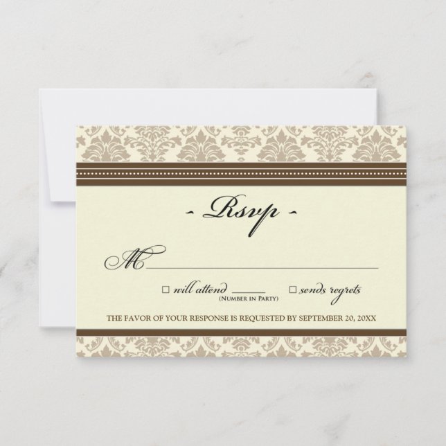 Elegant Damask RSVP Card (chocolate/cream) (Front)