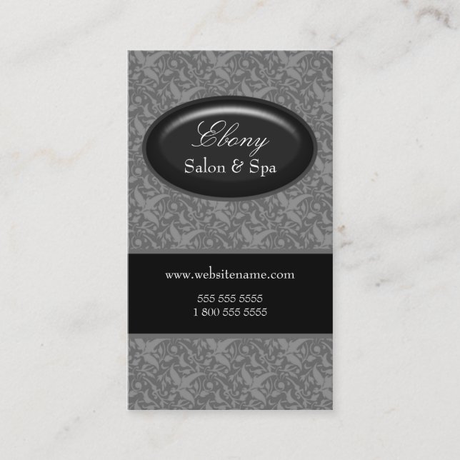 Elegant Damask Salon Grey Appointment Card (Front)