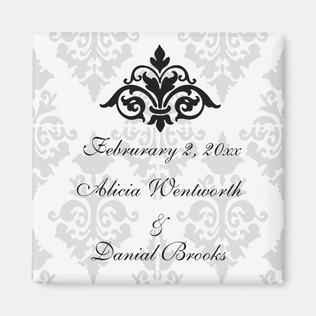 Elegant Damask Save the Date Magnet (Front)