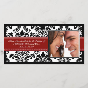Elegant Damask Save-the-Date Photocard: red Save The Date