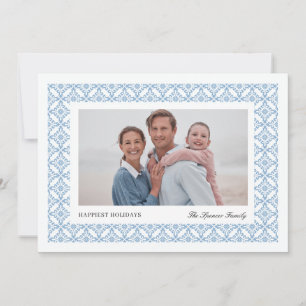 Elegant Damask Single landscape Photo Christmas Holiday Card