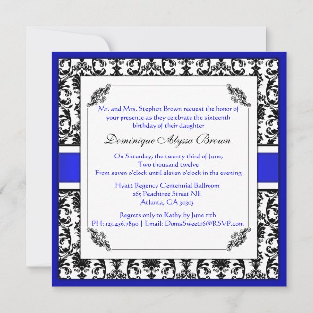 Elegant Damask Swirl Invite [Blue] (Front)
