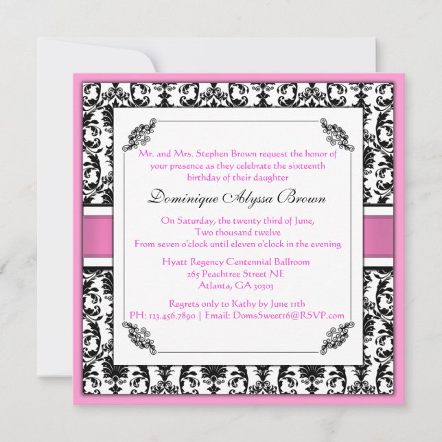 Elegant Damask Swirl Invite [Pink] (Front)
