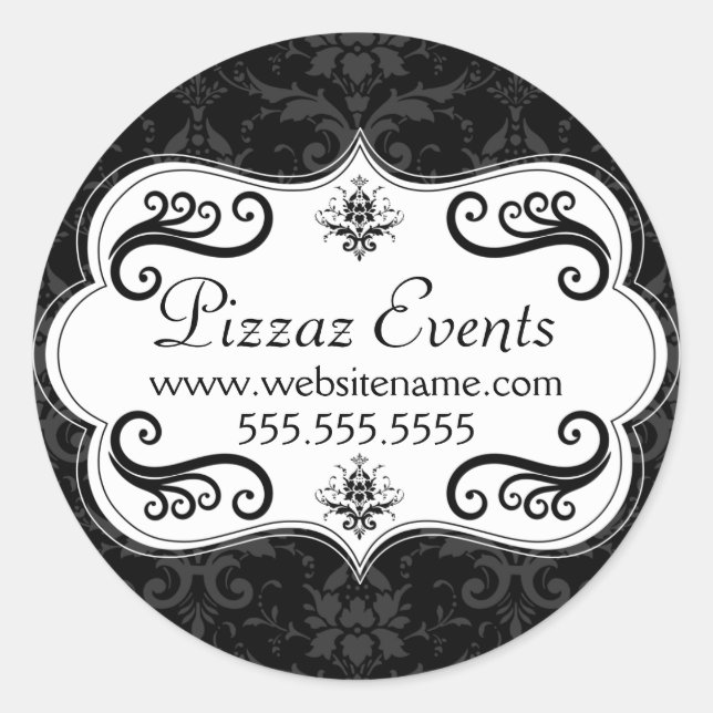 Elegant Damask Swirls Classic Round Sticker (Front)