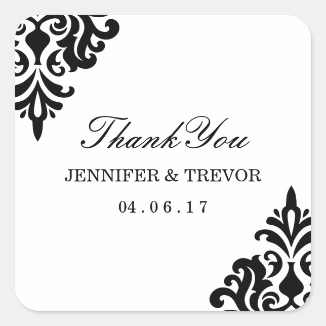 Elegant Damask Thank You Stickers (Front)