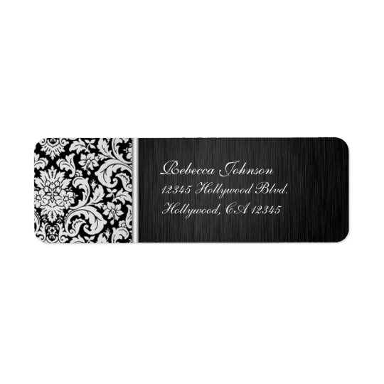 Elegant Damask Vintage Black and White Return Address Label