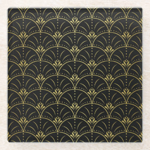 Elegant damask, vintage floral design. glass coaster