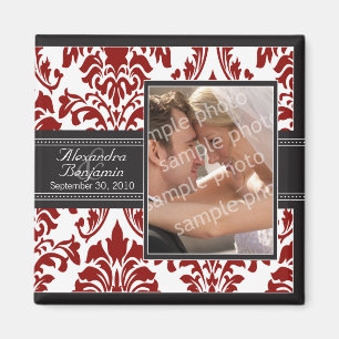 Elegant Damask Wedding Favour Magnet: red/black Magnet