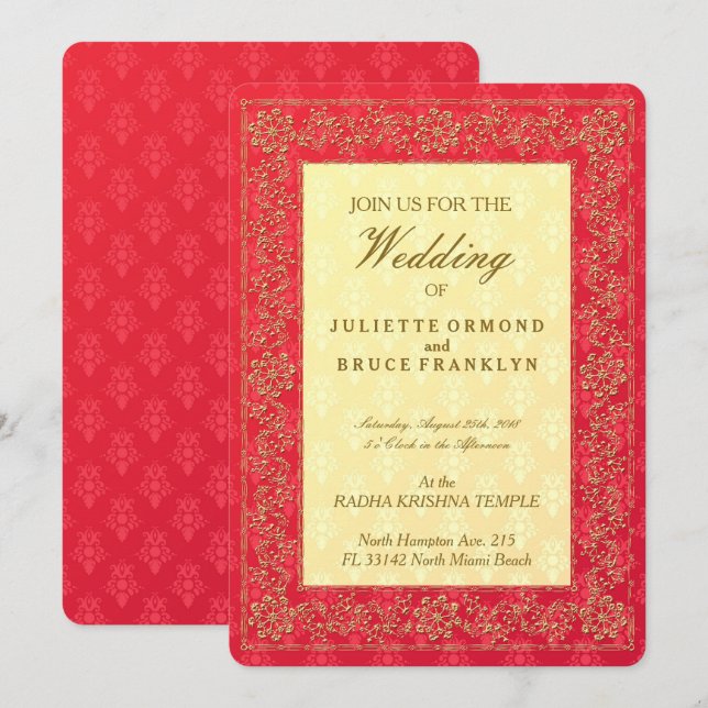 Elegant Damask Wedding - Invitation Card (Front/Back)
