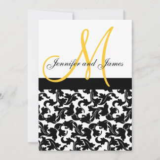Elegant Damask Wedding Invitation Monogram Yellow