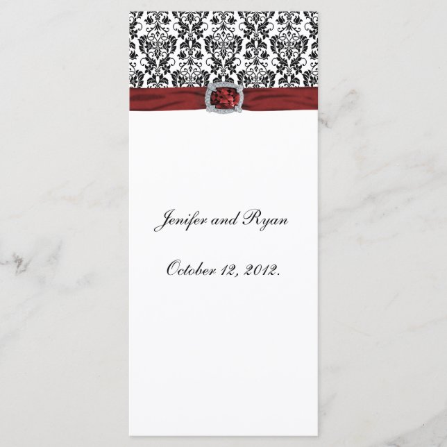 Elegant damask Wedding Menu Rack Card Template (Front)
