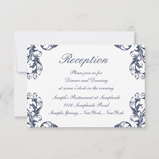 Elegant Damask Wedding Reception Card (Front)