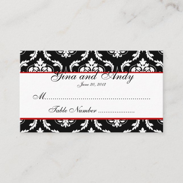 Elegant Damask Wedding Seating Card (Front)