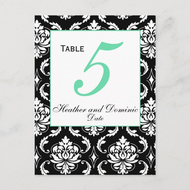 Elegant Damask Wedding Table Numbers Postcard (Front)