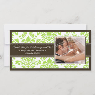 Elegant Damask Wedding Thank You Photocard: lime Card