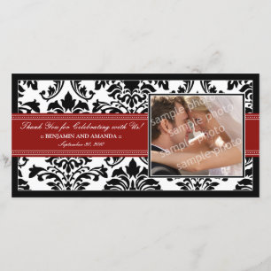 Elegant Damask Wedding Thank You Photocard: red Card