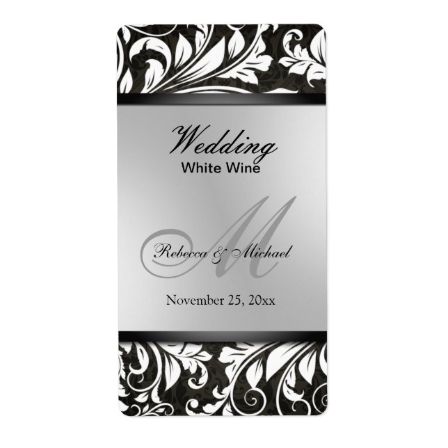 Elegant Damask Wedding Wine Labels (Front)