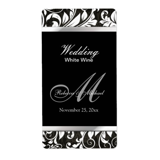 Elegant Damask Wedding Wine Labels