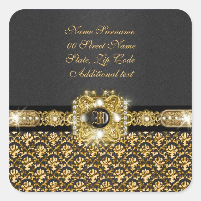 Elegant damask "we've moved" "new address" square sticker (Front)