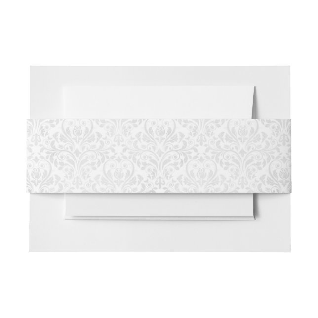 Elegant Damask White Wedding Alternate Invitation Belly Band (Front Example)
