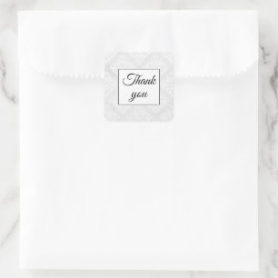 Elegant Damask White Wedding Thank You Simple Square Sticker