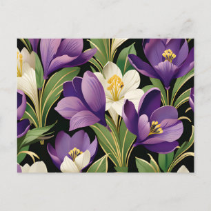 Elegant Damask with Crocus Flowers Postcard