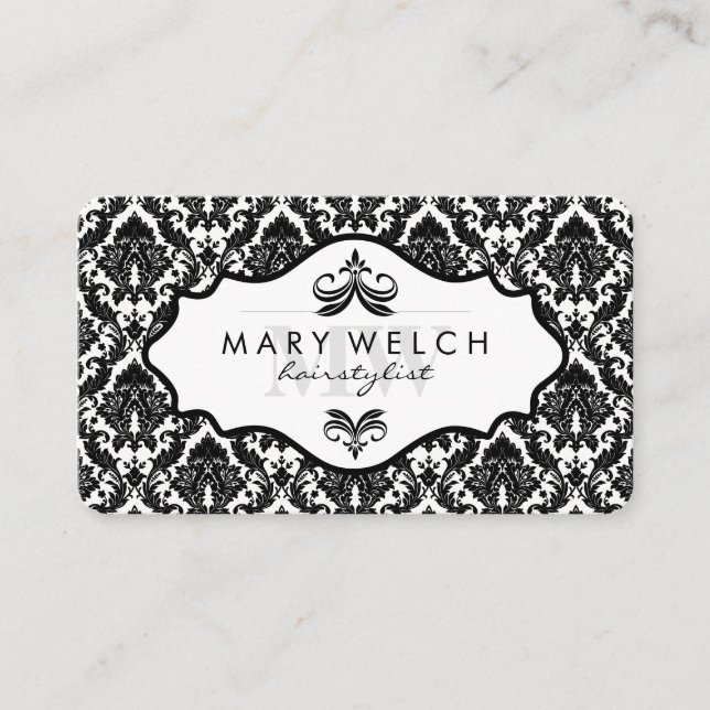 Elegant Damask with Monogram (appointment card) Appointment Card (Front)