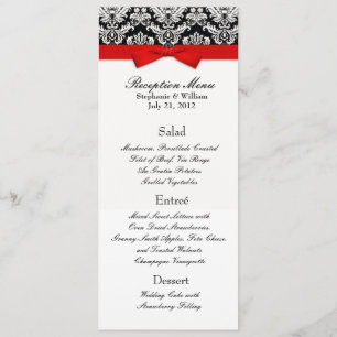 Elegant Damask with Red Bow Reception Menu
