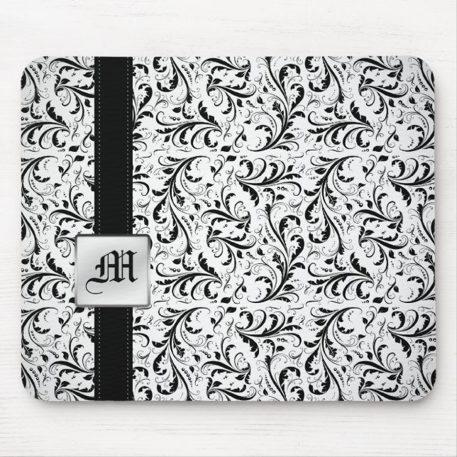 Elegant Damasked Monogram Mouse Pads (Front)
