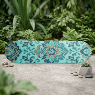 Elegant Damasks Mandala Zen Sacred Geometric Teal Skateboard