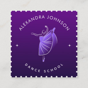 Elegant Dance School Dancer Silhouette Purple Cool Square Business Card
